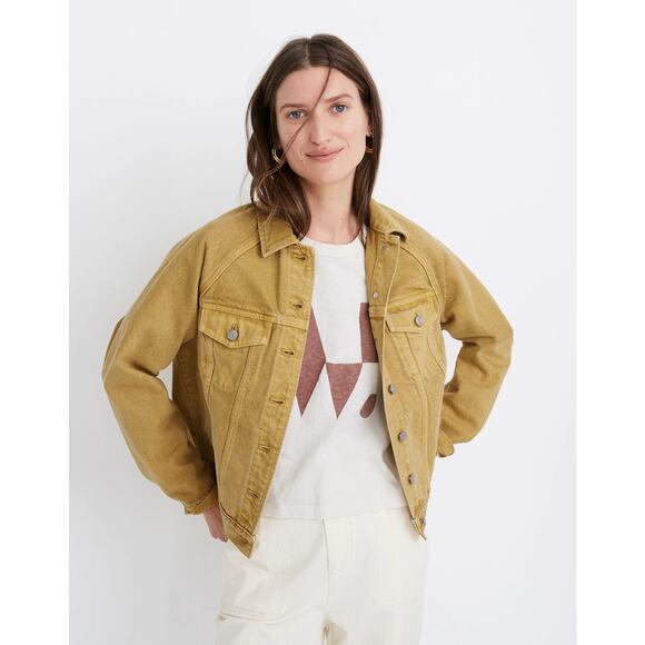 Madewell The Raglan Oversized Jean Jacket Garment Dyed Mustard Cropped Size S - Picture 1 of 8